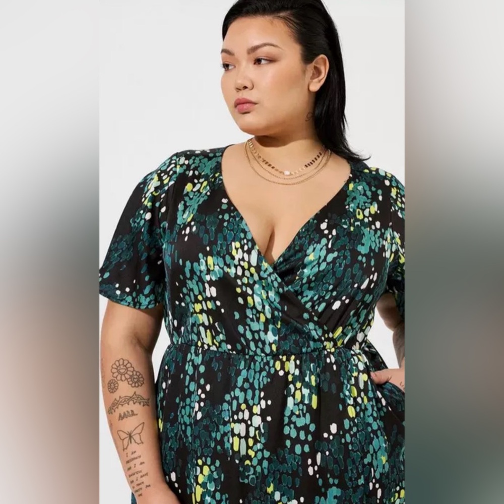 Torrid Midi Bubble Charm Flutter Sleeve Wrap Dress Large 10 Dotted Print Pinup